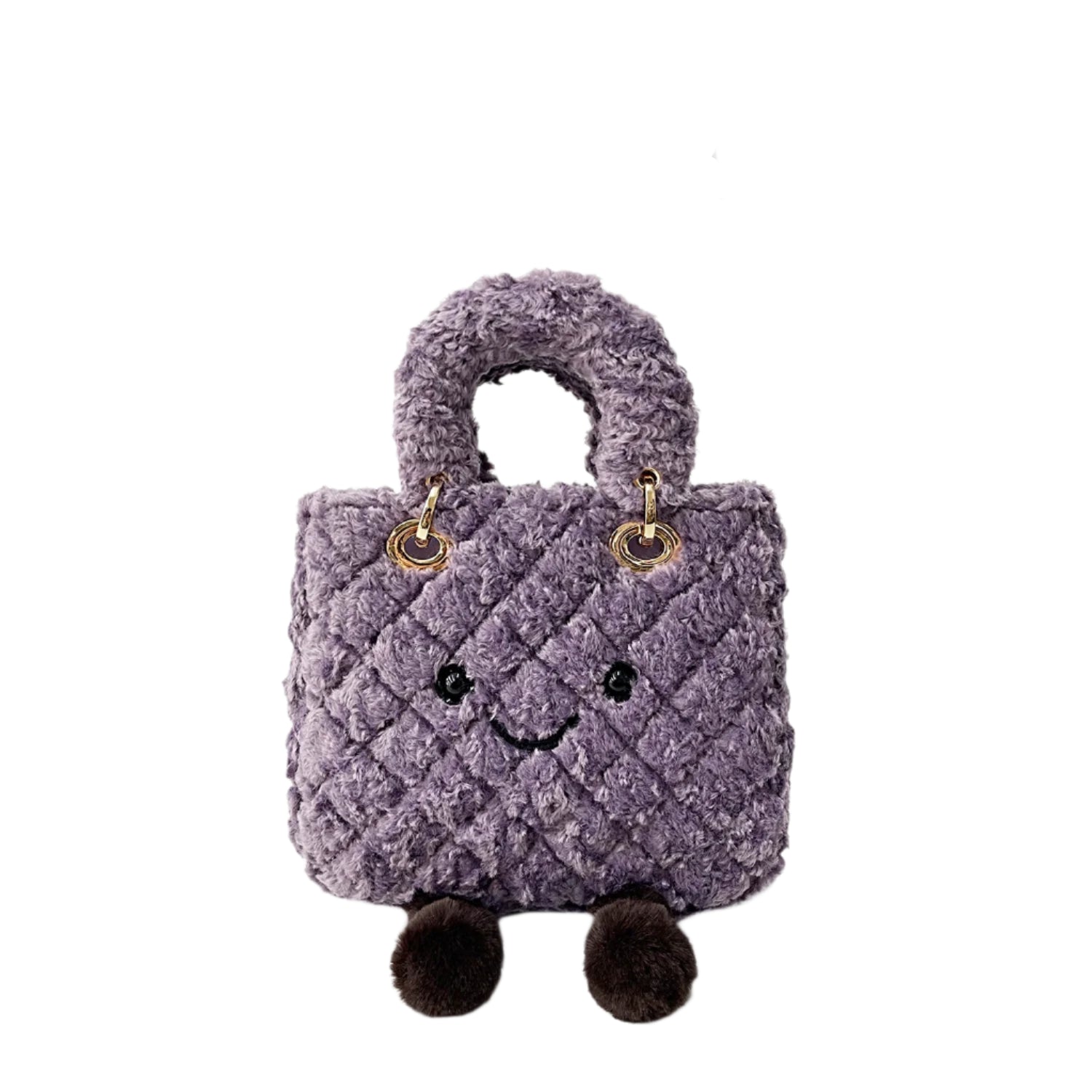 Purple textured bag with a smiling face design on a white background, featuring the brand jellykin